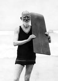 George Bernard Shaw surfing at the Muizenberg beach at the age of 75